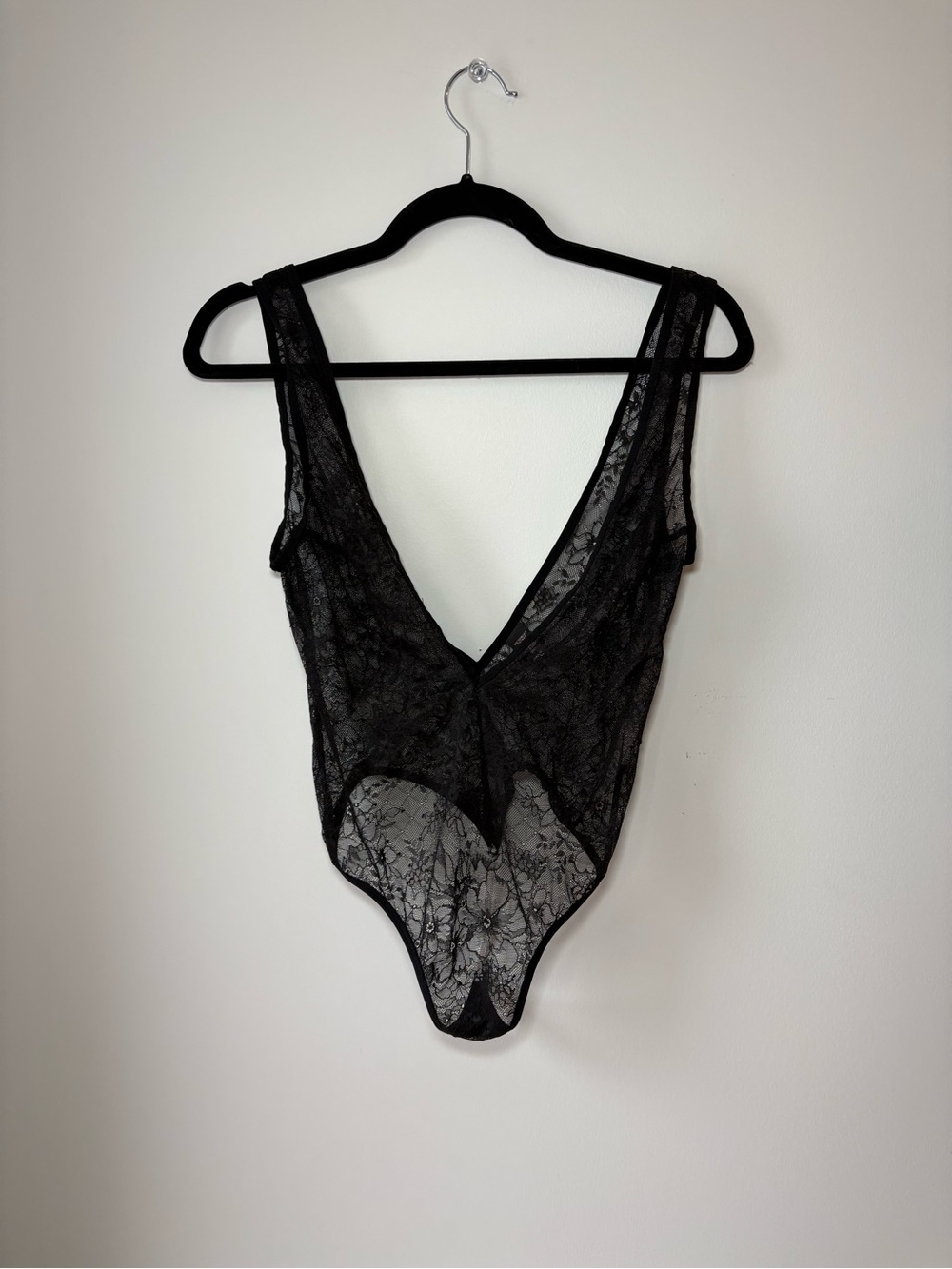 Victoria's Secret Black Lace V-Neck Bodysuit